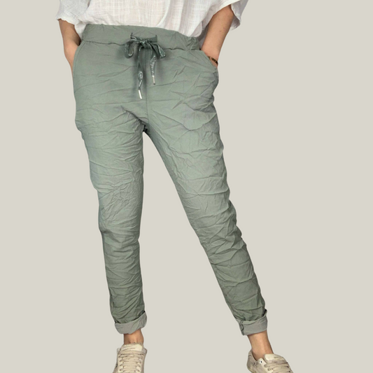 Khaki Green Miracle Italian One Size Stretch Drawstring Pants