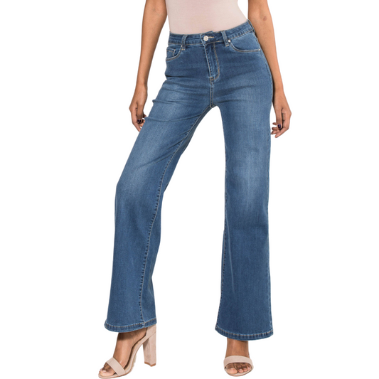 High-Waisted Wide Leg Flare Stretch Jeans