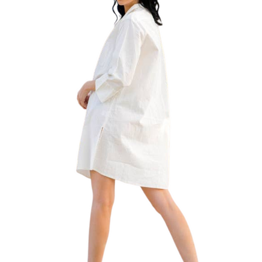 White Linen Button Front Shirt Dress