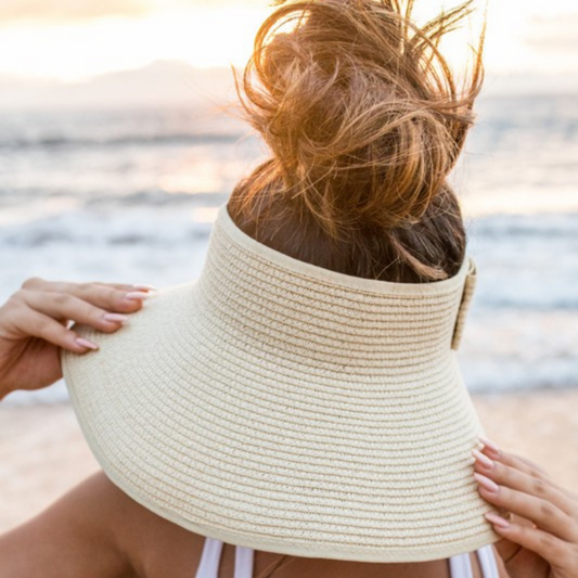 Natural Straw Foldable Wide Brim Visor Hat