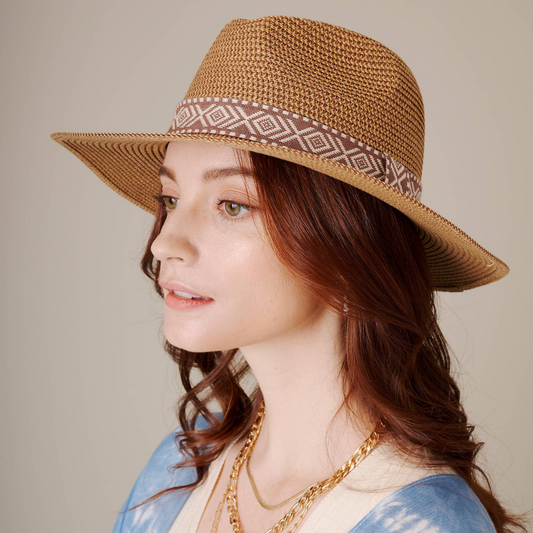 Aztec Strap Straw Fedora Hat (Natural)