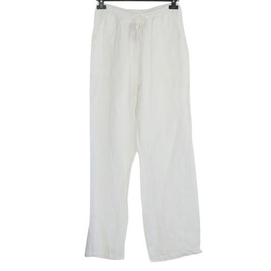 White Italian Linen Drawstring Loose Straight Leg Pants