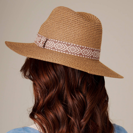 Aztec Strap Straw Fedora Hat (Natural)