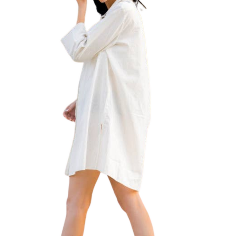 White Linen Button Front Shirt Dress