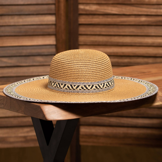 Aztec Trim Floppy Straw Sun Hat