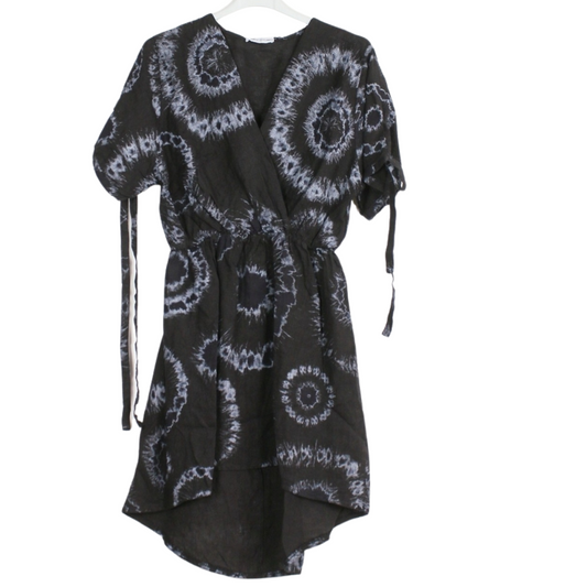 Black White Tie Dye Italian Linen Shirt Dress