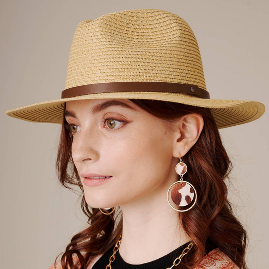 Straw Fedora Hat (Beige)