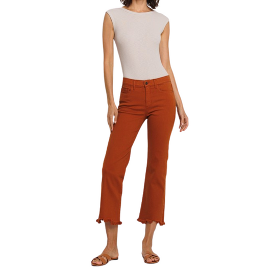 Rust Orange Mid Rise Cropped Straight Leg Jeans with Fray Hem