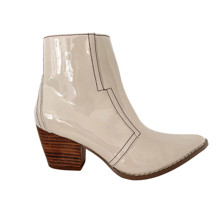 Matisse Liza Ivory Shiny Patent Leather Ankle Bootie Boots