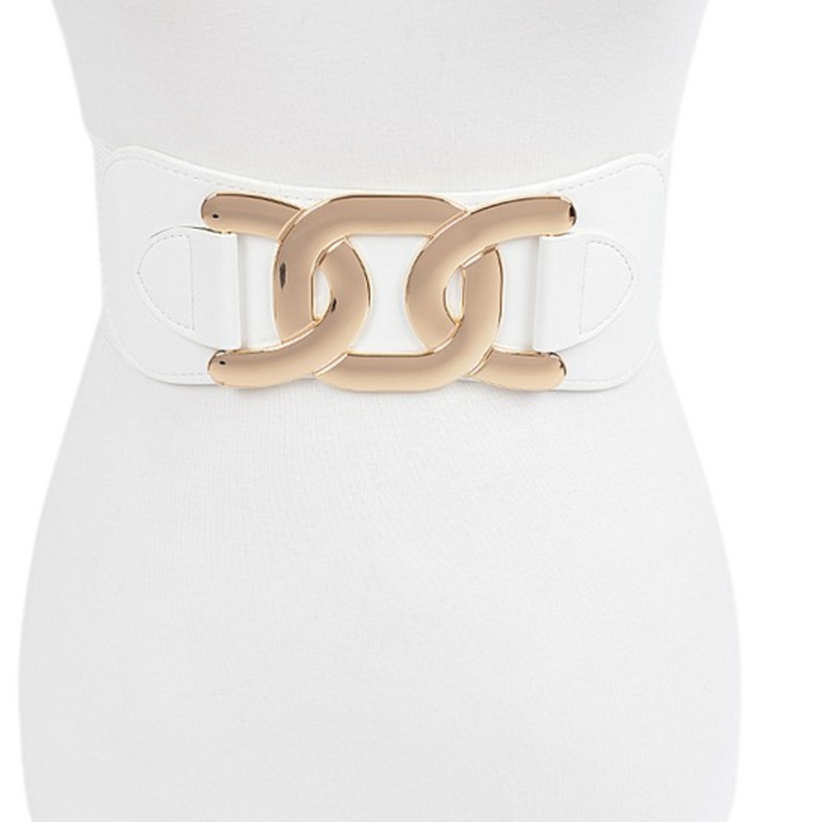 Thick Gold Link Buckle Stretch Belt with Back Snap Closure