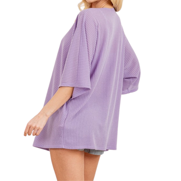 Lavender 3/4 Sleeve Waffle Summer Open Cardigan