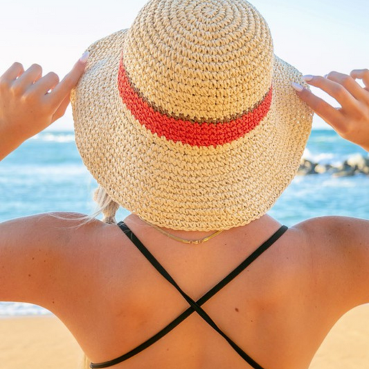 Natural Straw Bucket Hat w Stripe Hat Band Detail