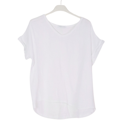 White Gauze Linen Loose Short Sleeve Blouse Top