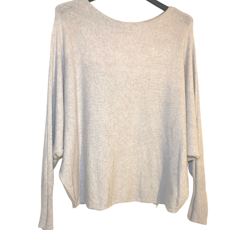 Italian Light Taupe Super Soft Scoop Neck Dolman Sleeve Thin Sweater