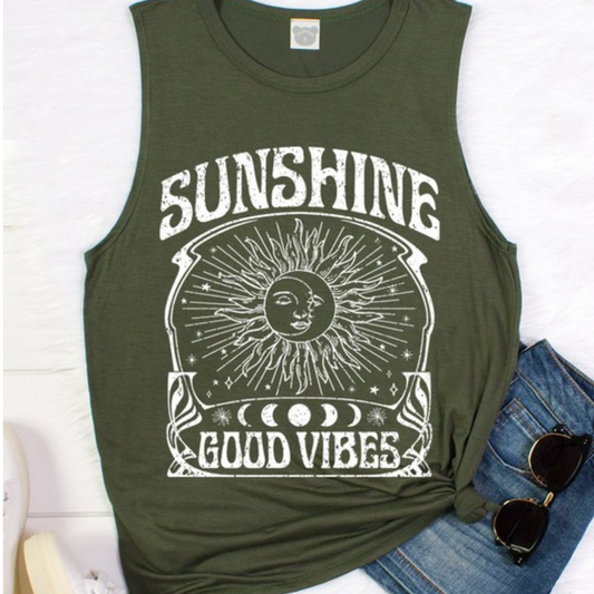 Good Vibes Sunshine Moon Phase Vintage Muscle Tank Top Shirt