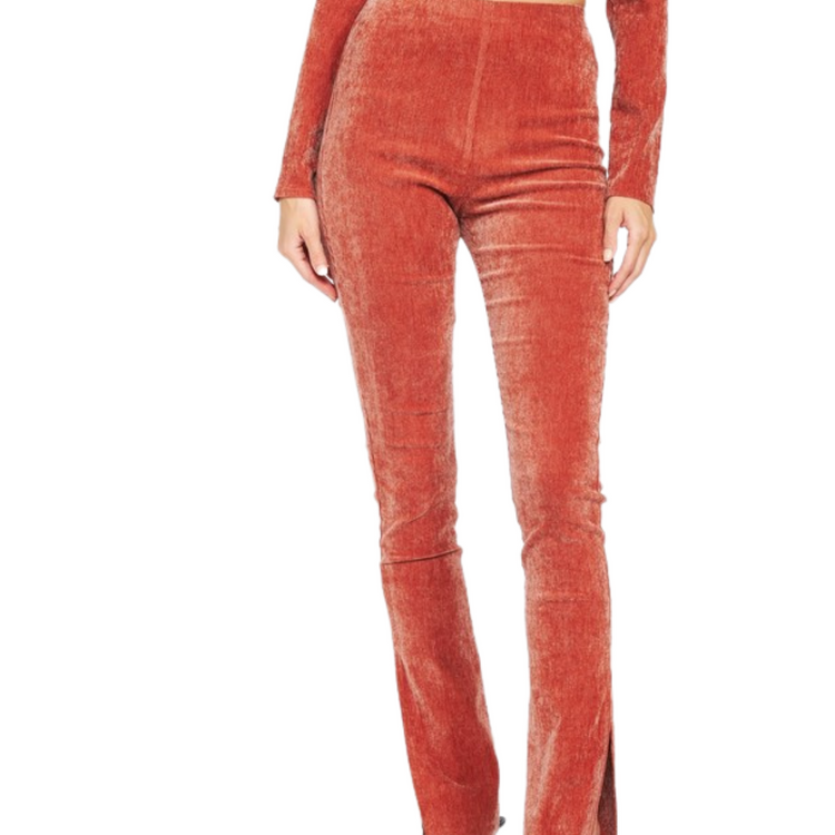 Stretch Corduroy Flared Legging with Side Ankle Slit