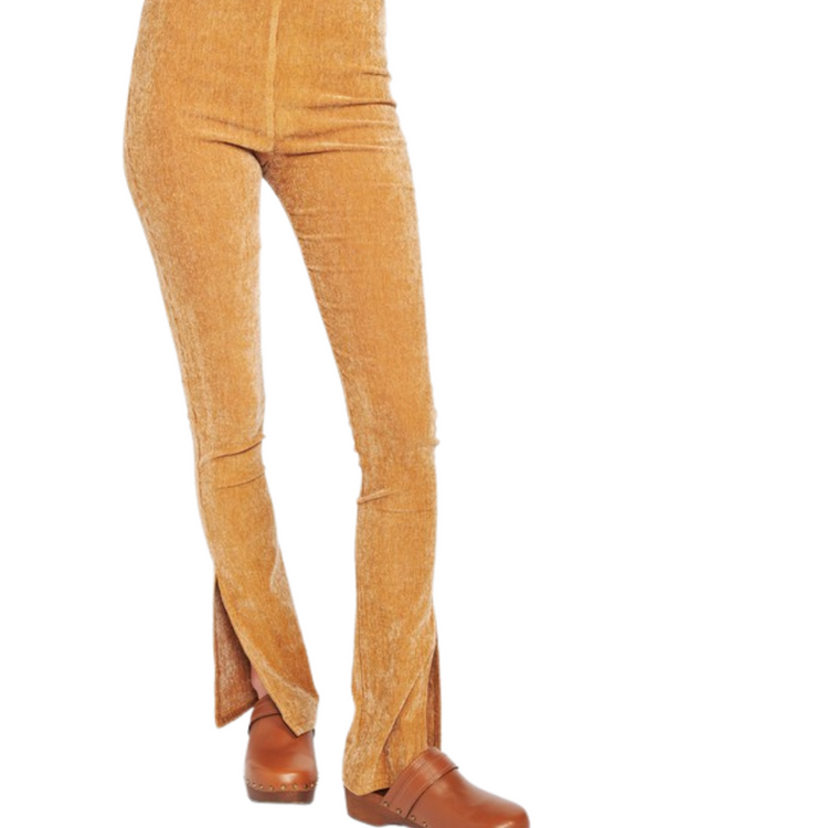 Stretch Corduroy Flared Legging with Side Ankle Slit