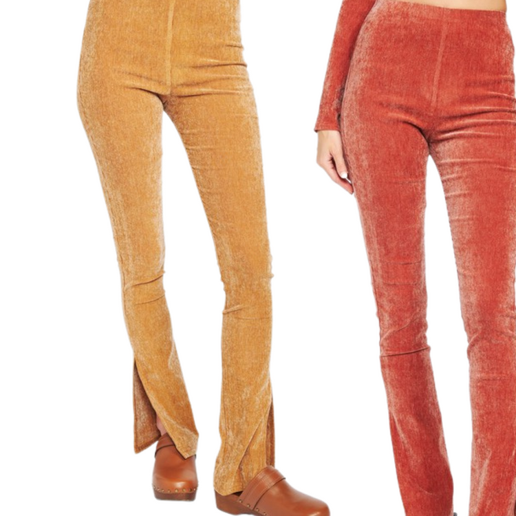 Stretch Corduroy Flared Legging with Side Ankle Slit