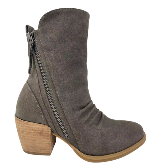 Desiree Taupe Zippered Heeled Ankle Bootie Boot