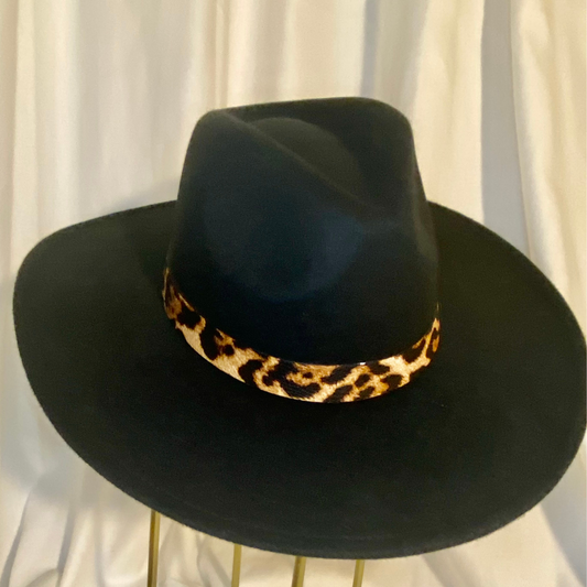 Leopard band felt fedora hat