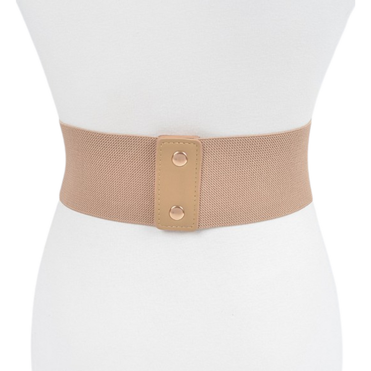 Thick Gold Link Buckle Stretch Belt with Back Snap Closure