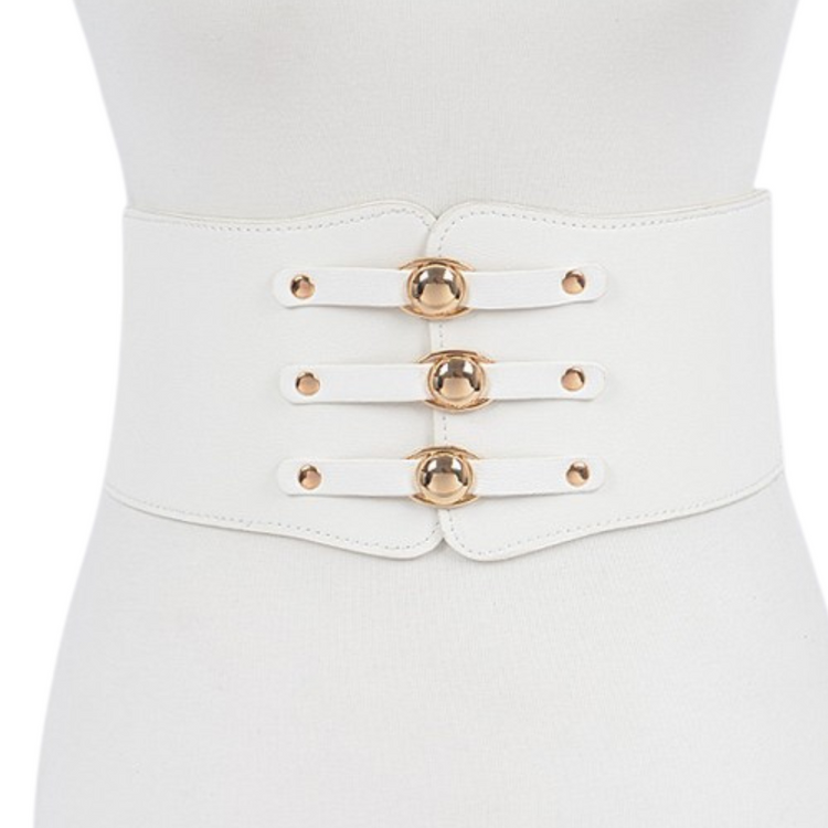 Three Buckle Corset Stretch Belt with Gold Detail