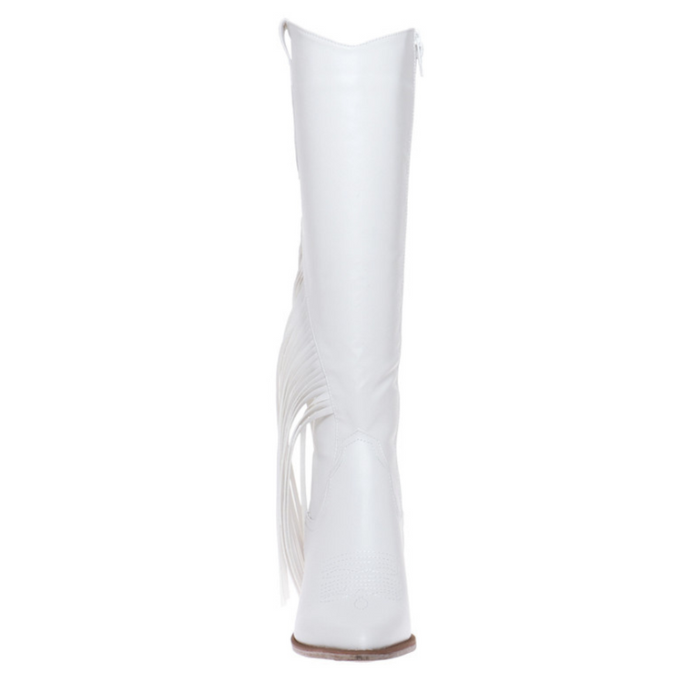Wilder 11 - Tall White Fringe Boots