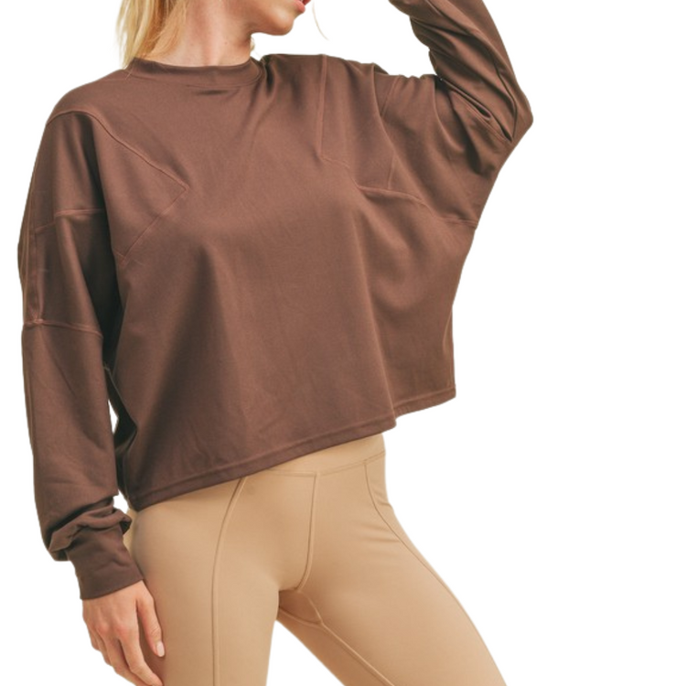 Long Cropped Boxy Chocolate Brown Long Sleeve Top