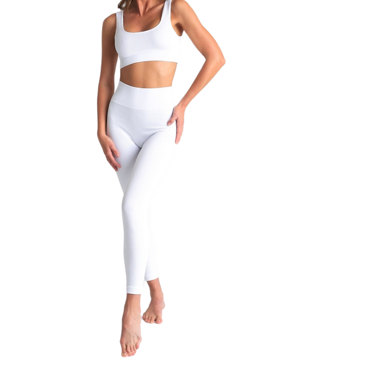 100% Made in Italy Classic Straight High-Waisted White Soft Microfiber Leggings