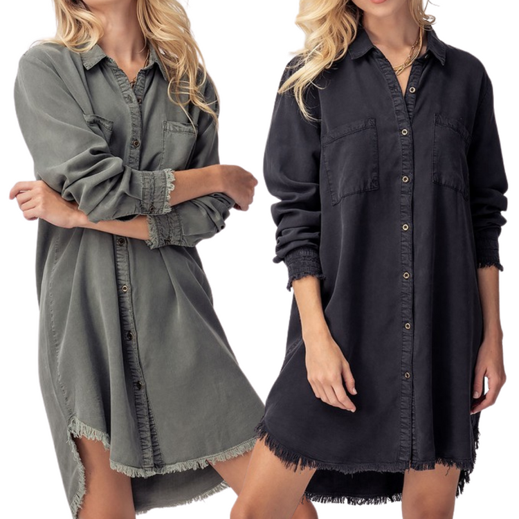 Raw Edge Denim Shirt Dress