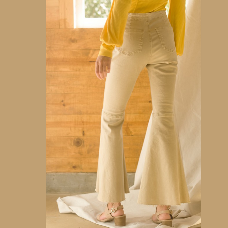 Stretch High Rise Flared Bell Bottom Pants With Buttons