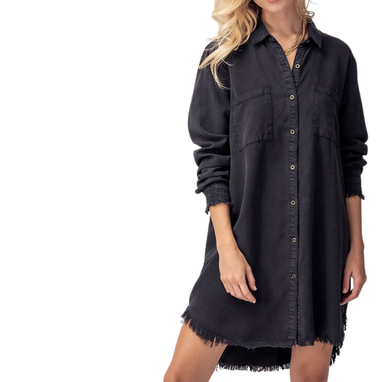 Raw Edge Denim Shirt Dress