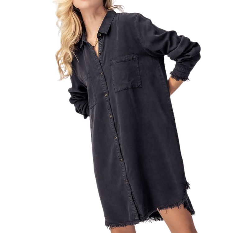 Raw Edge Denim Shirt Dress