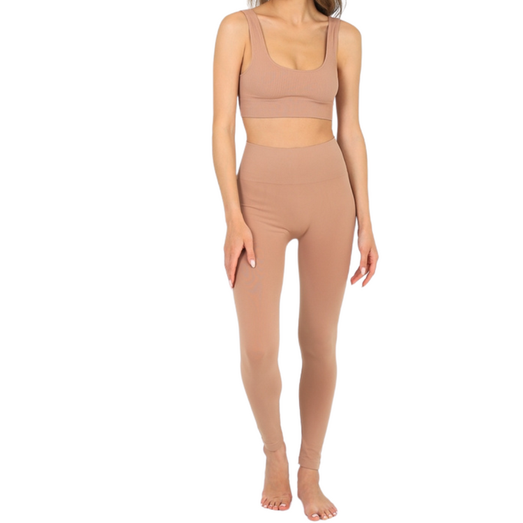 100% Made in Italy Ribbed Nude Taupe Active Top