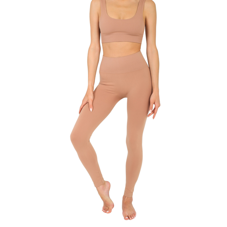 100% Made in Italy Ribbed Nude Taupe Active Top