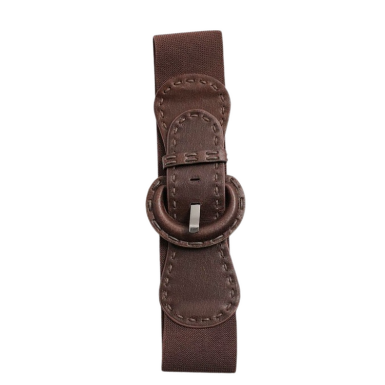 Black, Camel, or Brown Thick Stitch Belt with Elastic Back