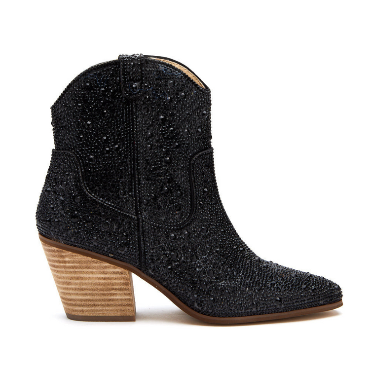 Matisse Black Rhinestone Western Ankle Boot - Harlow