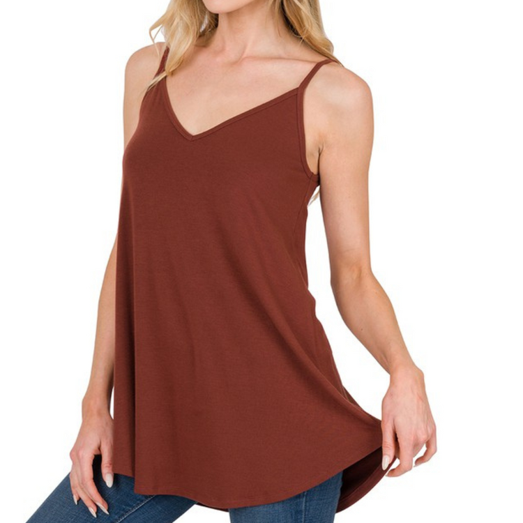 Rust Spaghetti Strap Reversible Scoop/ V-Neck Loose Cami Top