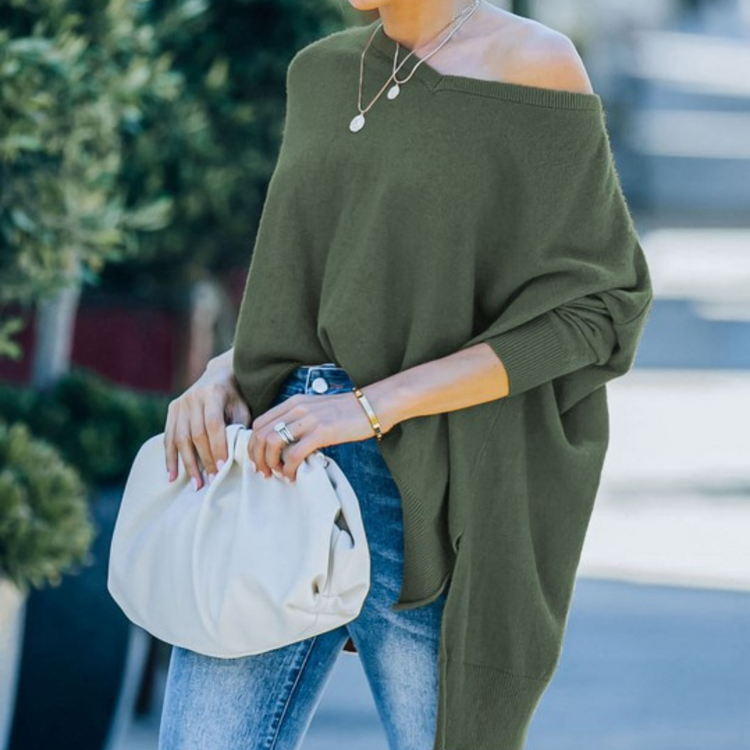 Moss Green V-Neck Oversized Sweater