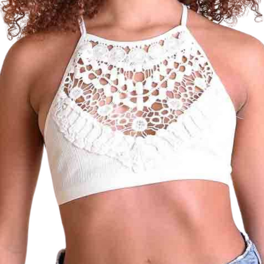 Ivory High Neck Lace Crochet Bralette