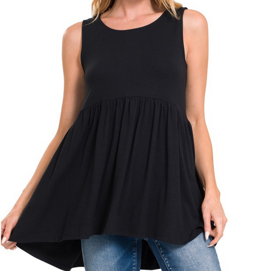 Black Sleeveless Babydoll High Low Top