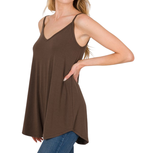 Brown Spaghetti Strap Reversible Scoop/ V-Neck Loose Cami Top