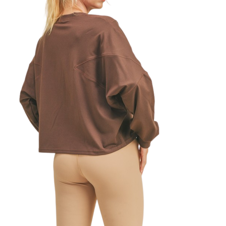 Long Cropped Boxy Chocolate Brown Long Sleeve Top