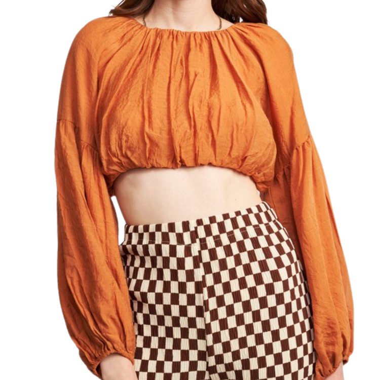 Long Sleeve Saffron Bubble Crop Top