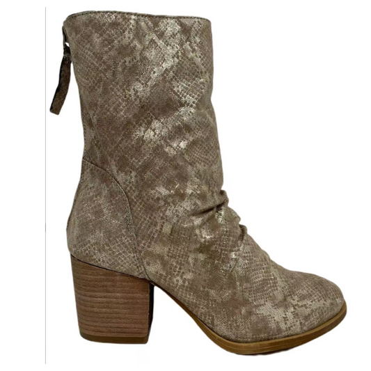 Preston Gold Metallic Taupe Snake Slouchy Vegan Leather Bootie Boot