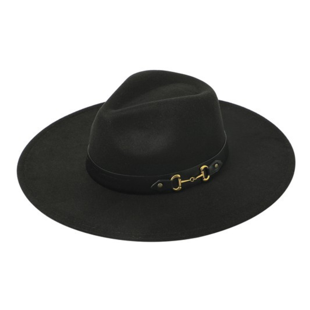 Felt Fedora Hat with Black Hat Band with Gold Horse Bit  display picture 2