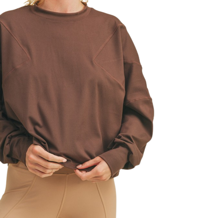 Long Cropped Boxy Chocolate Brown Long Sleeve Top