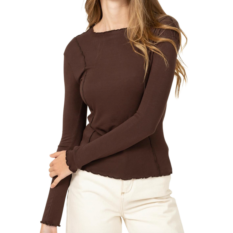 Dark Brown Long Sleeve Tee Shirt Top