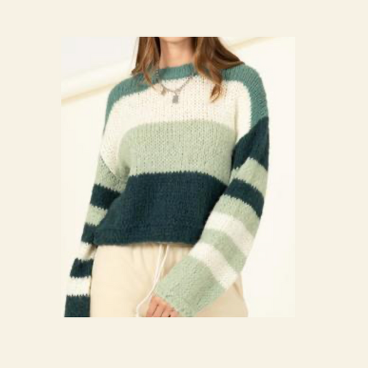 Green Striped Soft Chunk Sweater Top