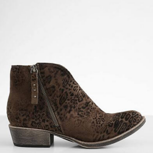 Faded Black & Coffee Leopard Heeled Ankle Boot